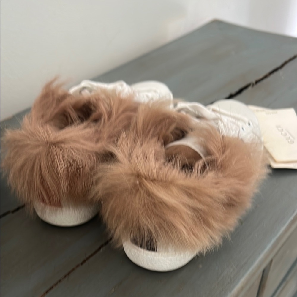 Gucci Women's White Fur-Trimmed Sneakers - Picture 3 of 4